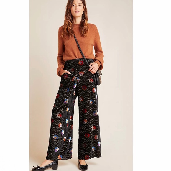 Anthropologie Pants - Anthropologie Eva Franco Pasquette Velvet Wide-Leg floral Pants